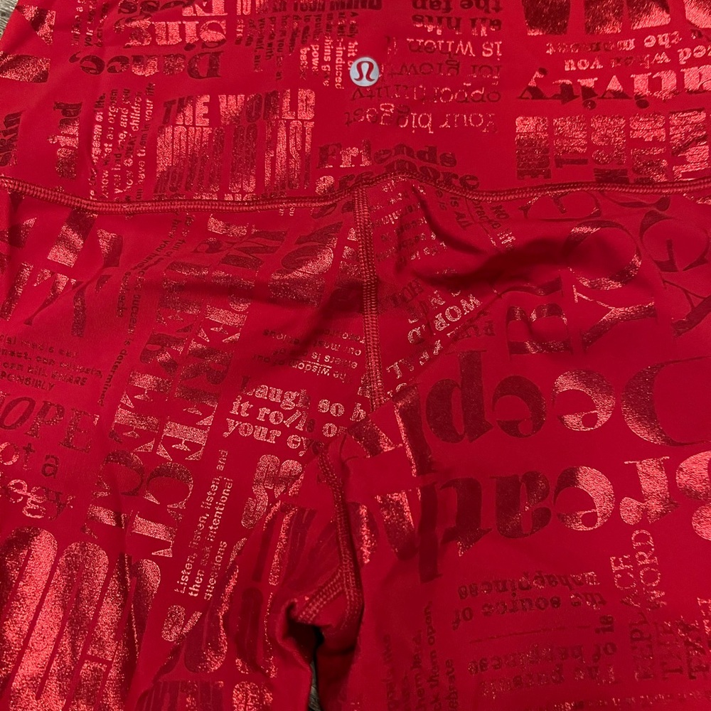 lululemon athletica Red Metallic Script High-Rise Leggings